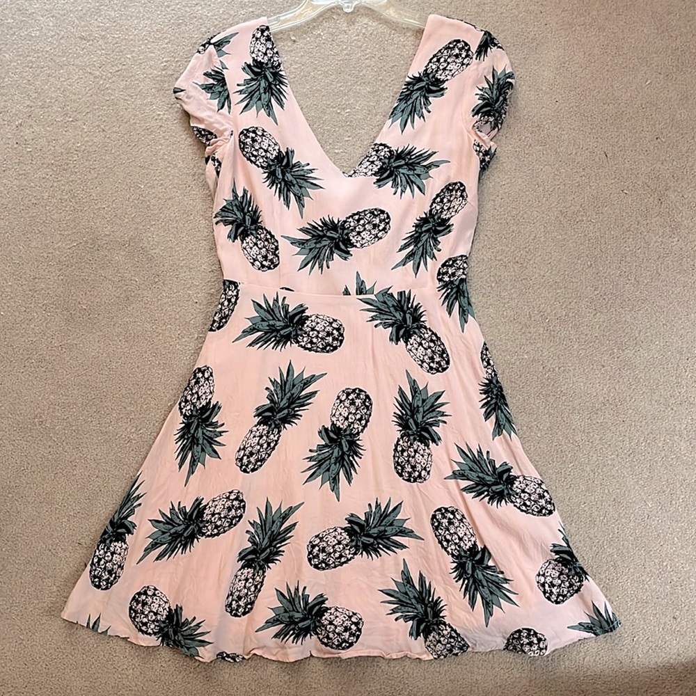 Pink Pineapple Print Skater Dress Tie Back